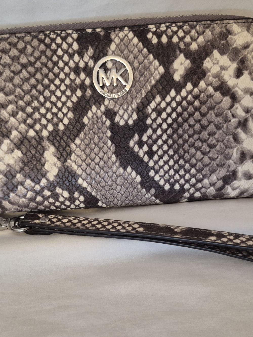 Michael Kors Brown Snake-Print Zip Around Wallet / Wristlet